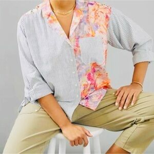 Anthropologie Maeve Clarissa Striped and Floral Blouse - size 14!!